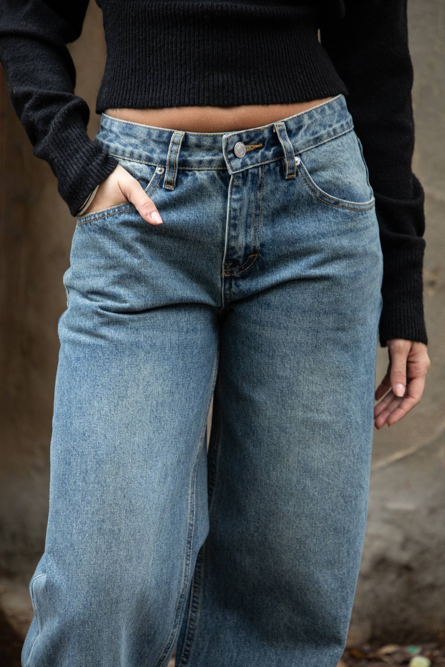 Vintage Wash Low-Rise Jeans