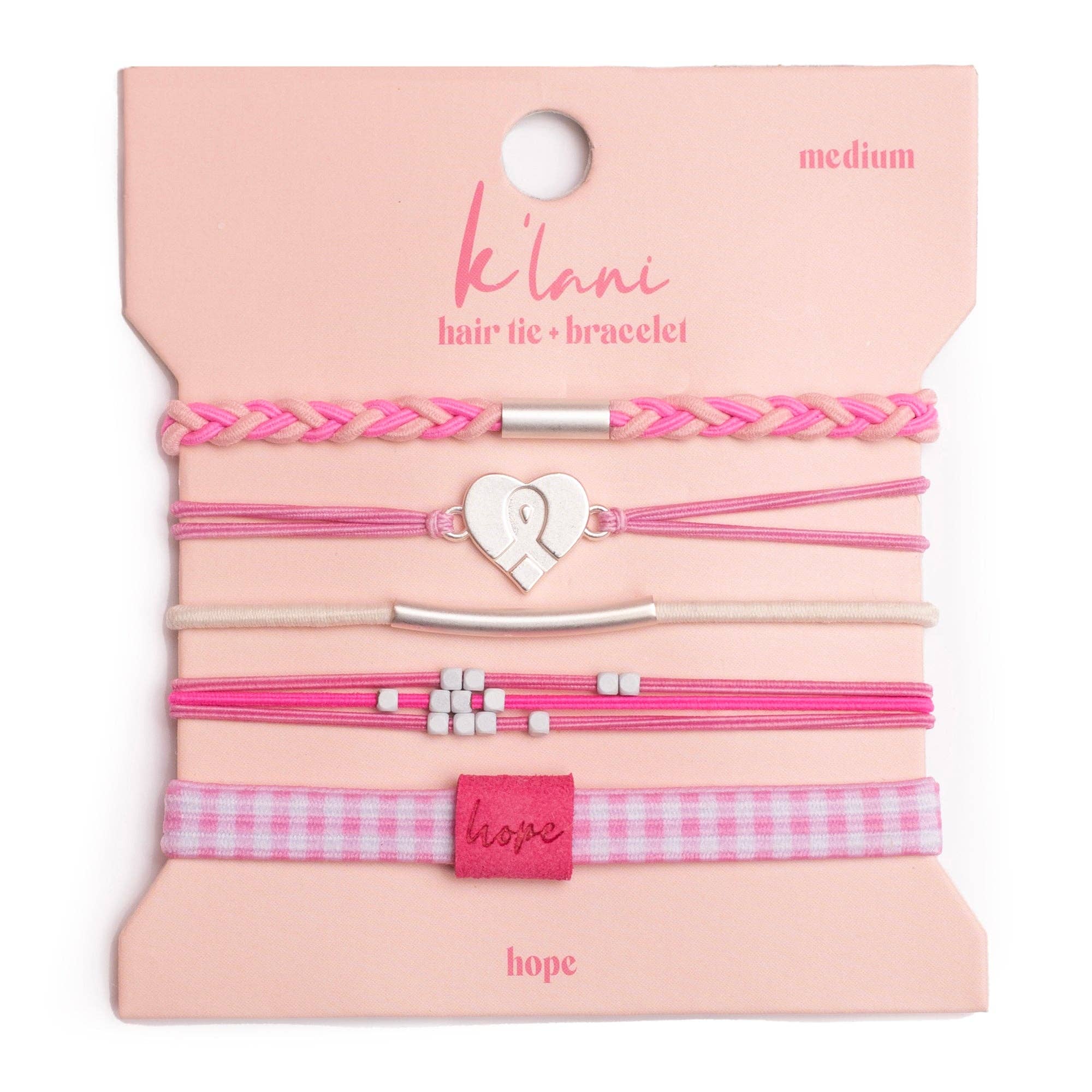 Hope Silver and Pink Breast Cancer Awareness Hair Tie Bracelets