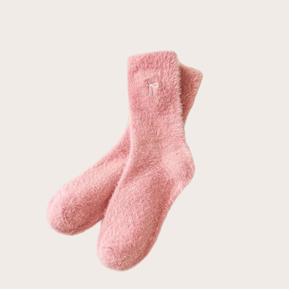 Bow Embroidered Plush Crew Socks