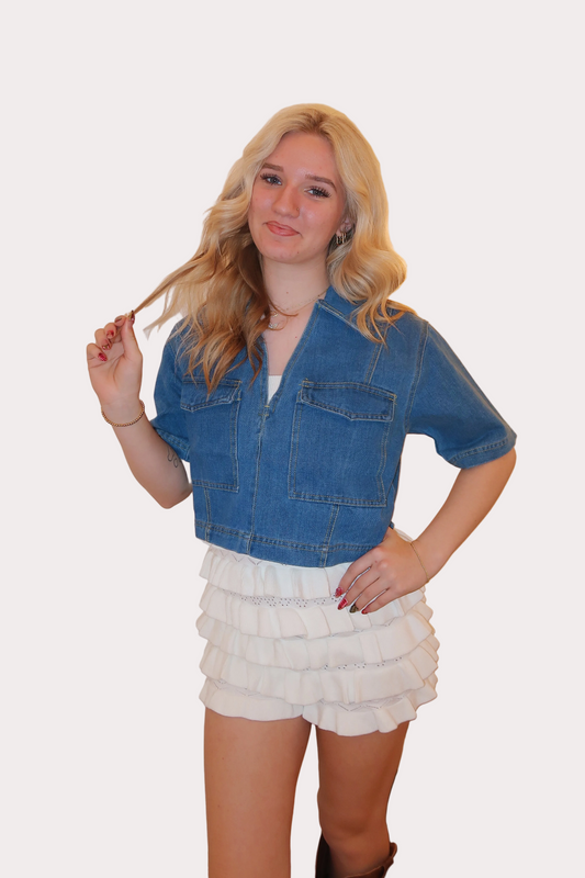 Denim V-Neck Cropped Top