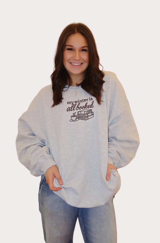 Winter All Booked Embroidered Crewneck | Book Lover Gift