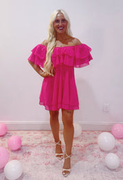 Chiffon off the shoulder mini dress