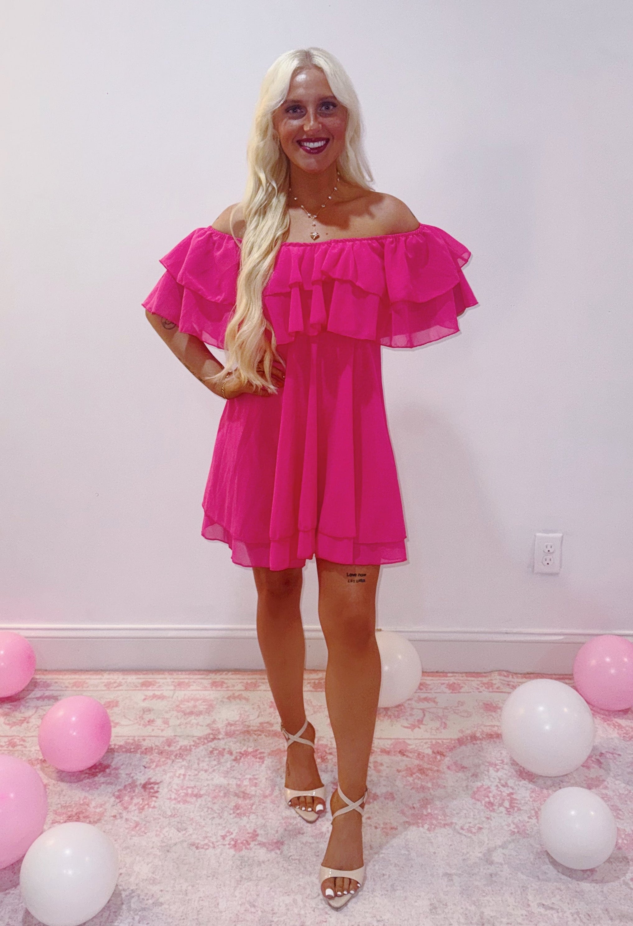 Chiffon off the shoulder mini dress