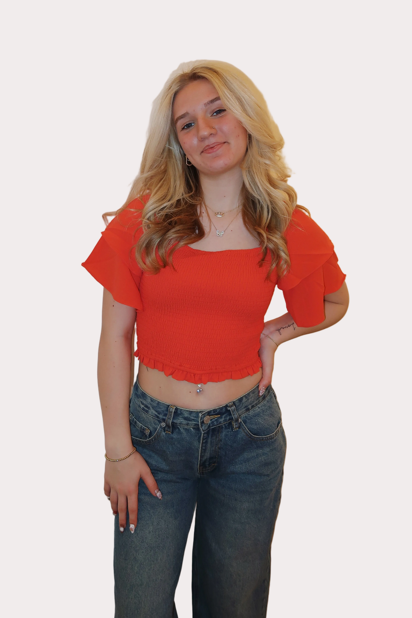 Smocked Ruffle Sleeve Top