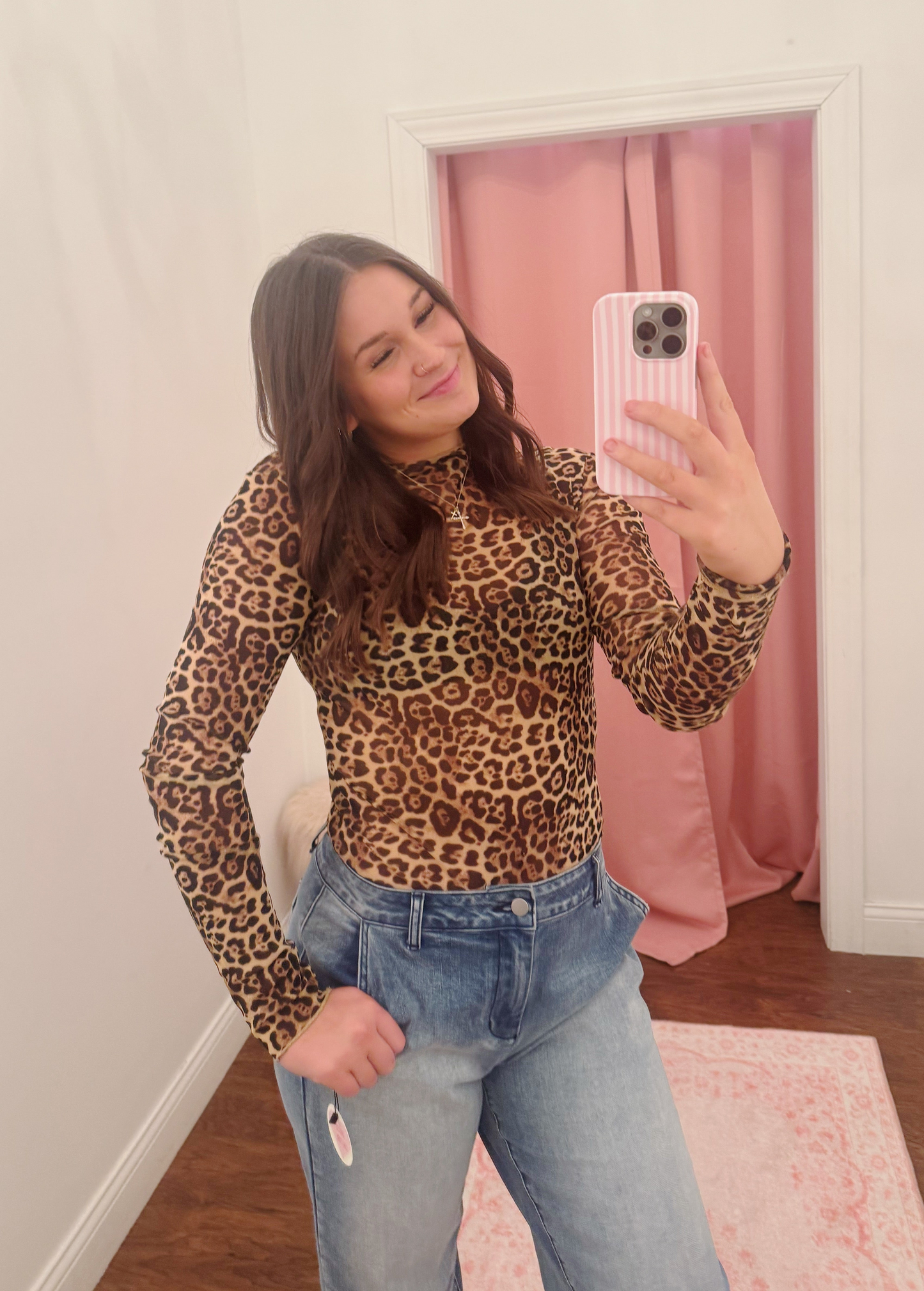 High Neck Fitted Sheer Mesh Lace Knit Top