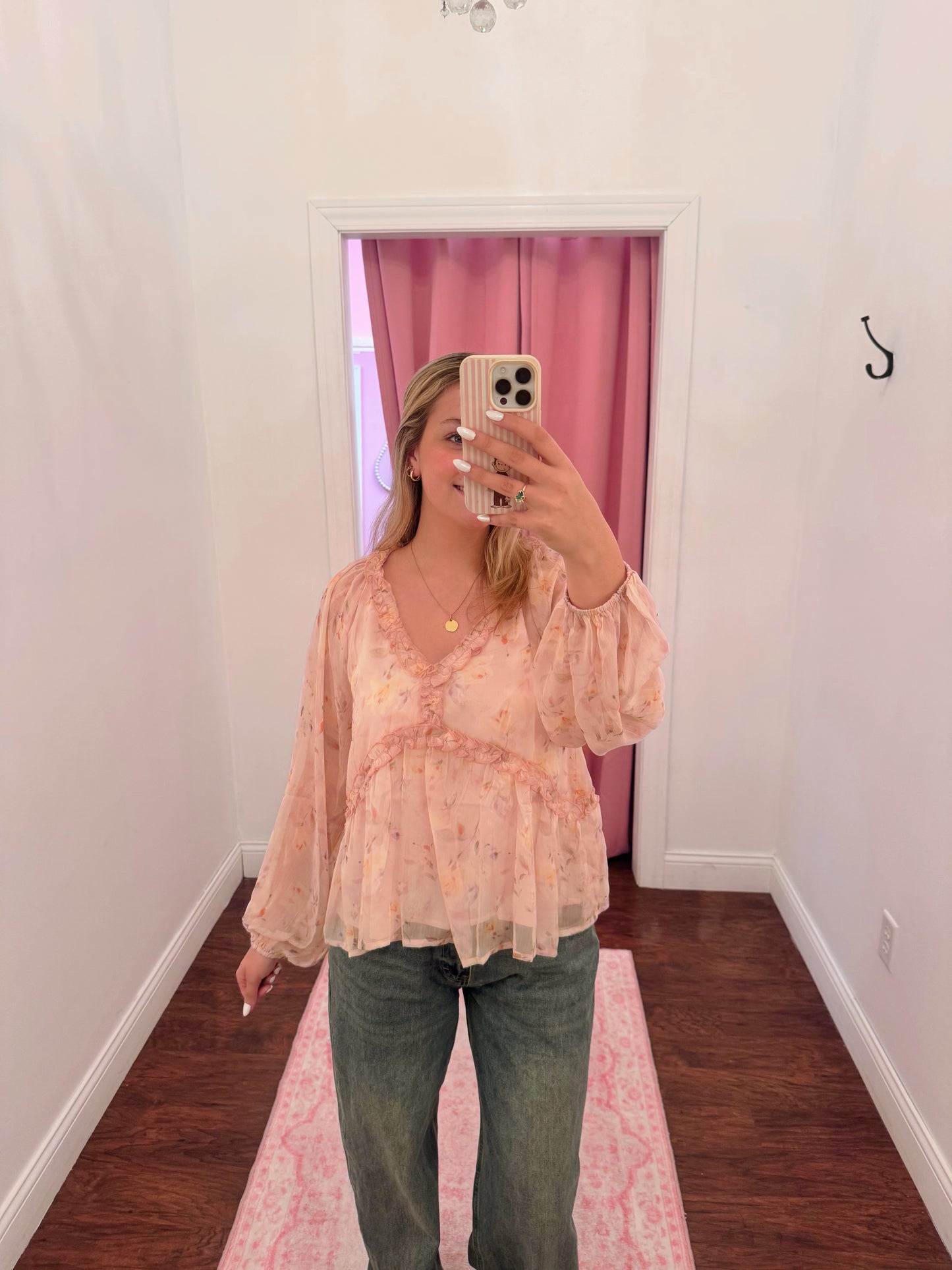 Floral Print V-Neck Long Sleeve Top
