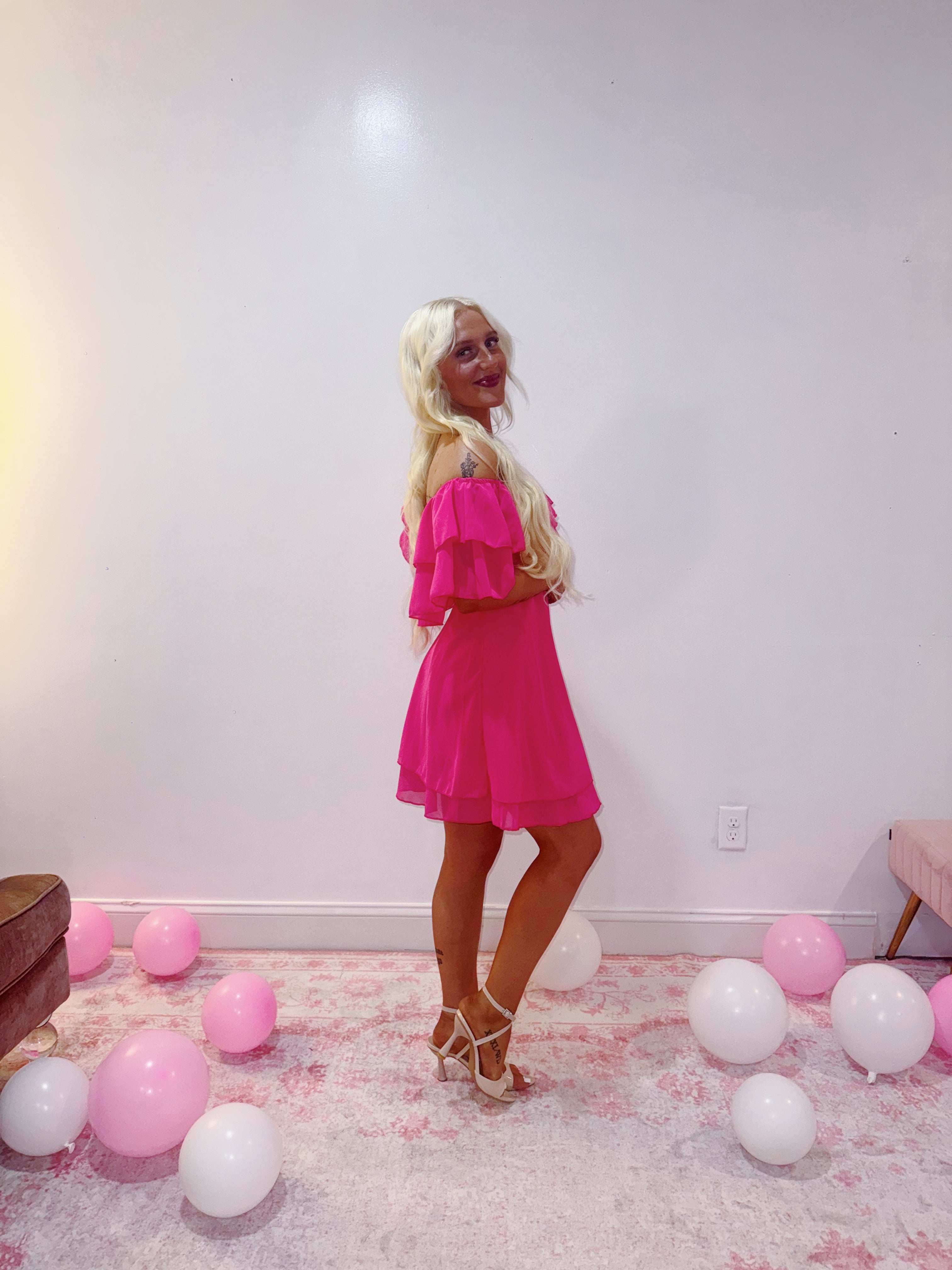 Chiffon off the shoulder mini dress