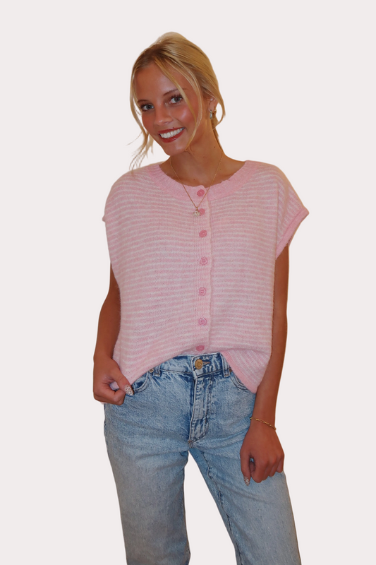 Pinstripe Knit Button-Up Top