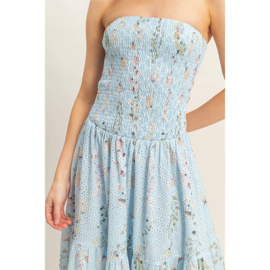 Strapless Smocked Floral Dress