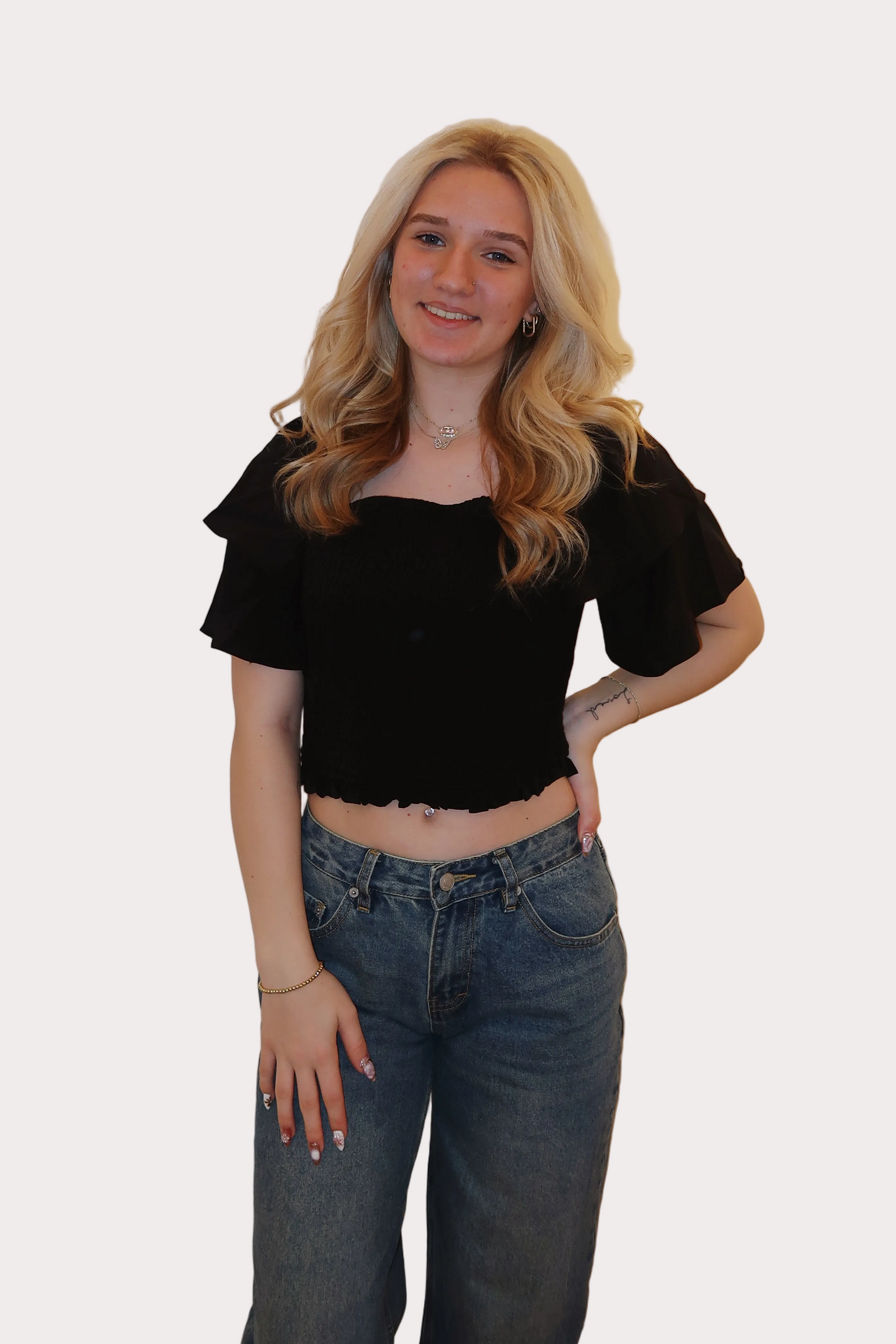 Smocked Ruffle Sleeve Top