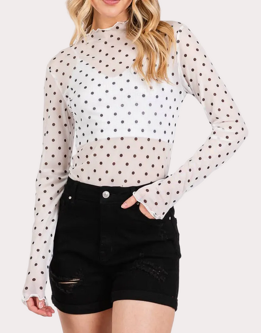 Polka Dot mesh Long Sleeve Top