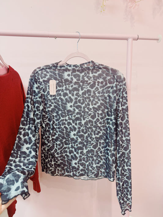 High Neck Fitted Sheer Mesh Lace Knit Top