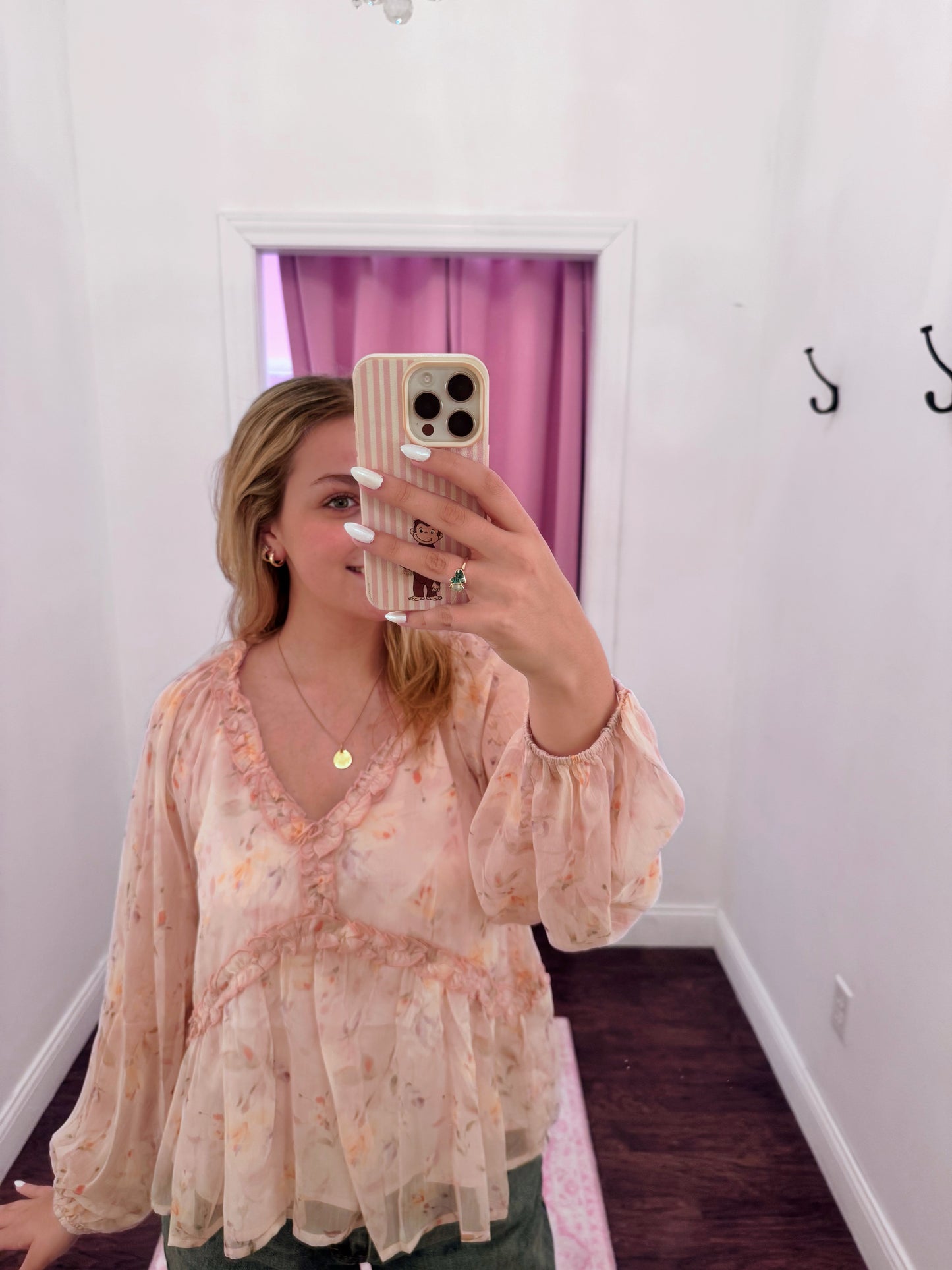 Floral Print V-Neck Long Sleeve Top