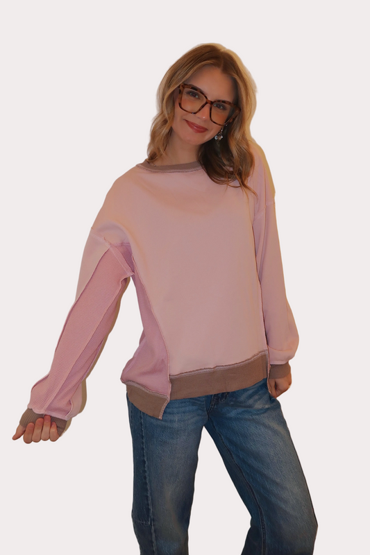 Waffle Patchwork Oversize Sweatshirt