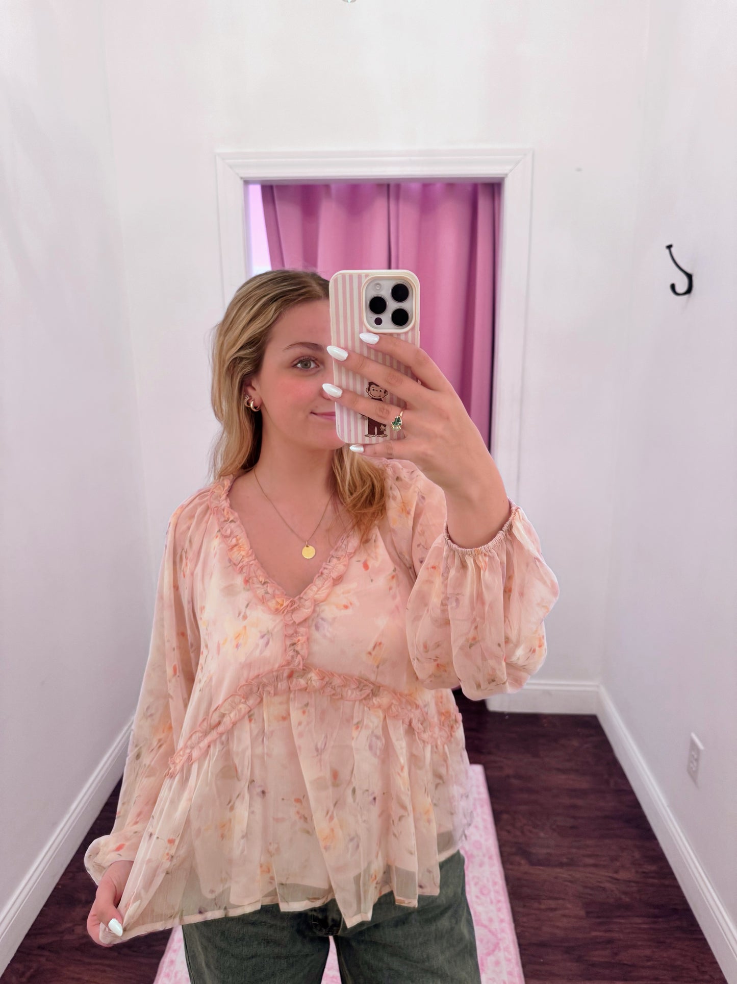 Floral Print V-Neck Long Sleeve Top