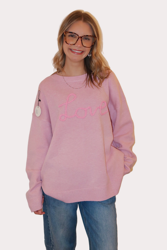 Love Script Graphic Baggy Sweater