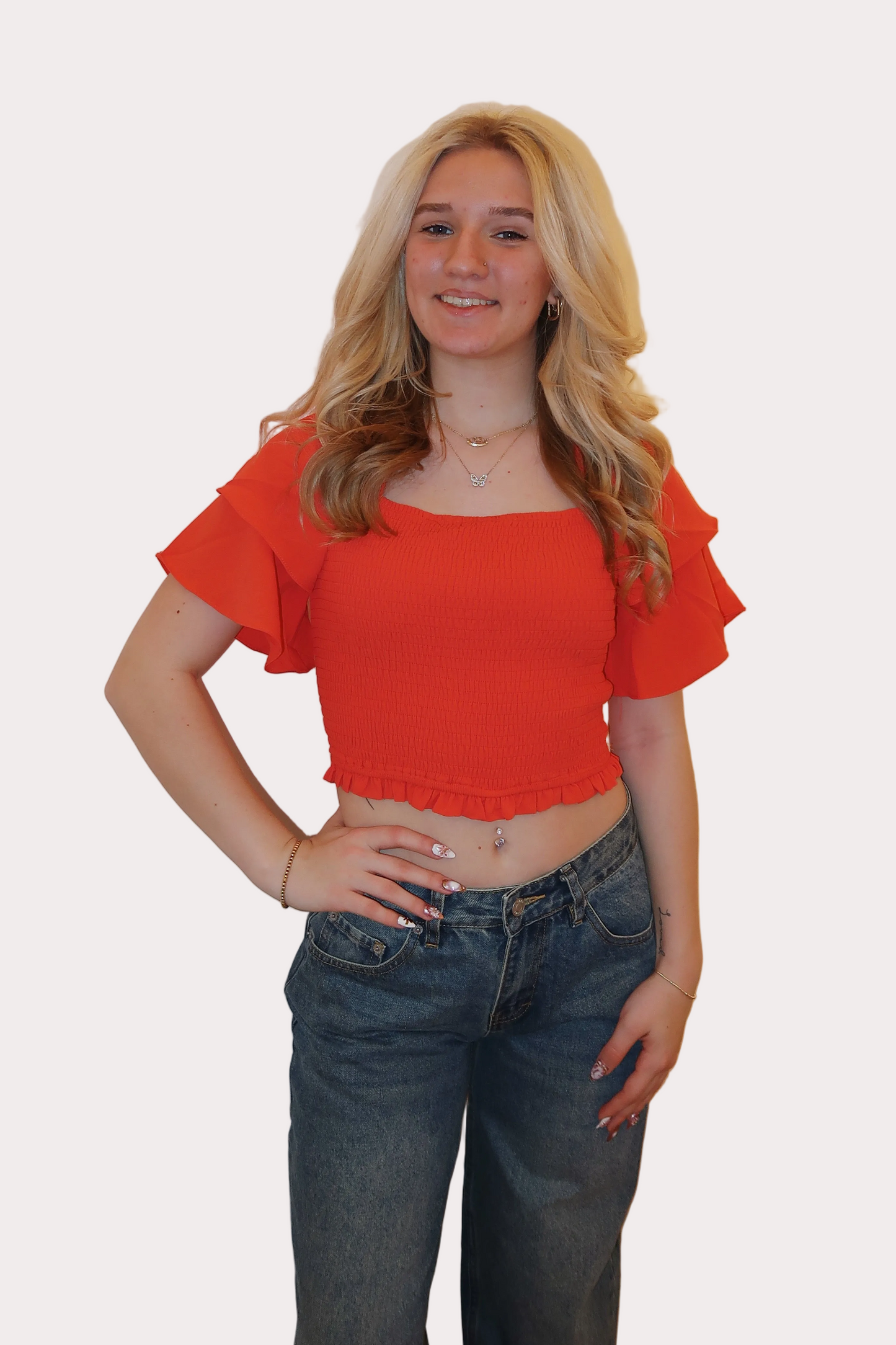 Smocked Ruffle Sleeve Top