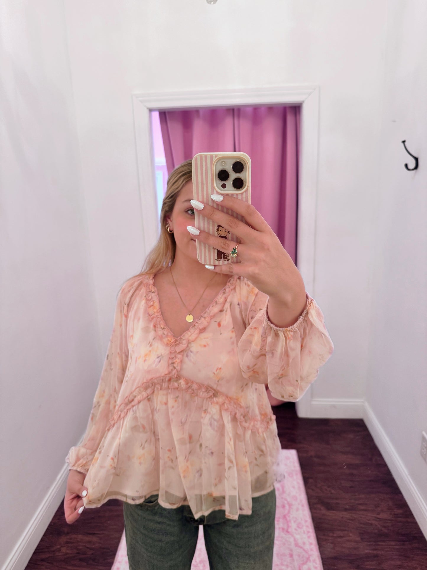 Floral Print V-Neck Long Sleeve Top