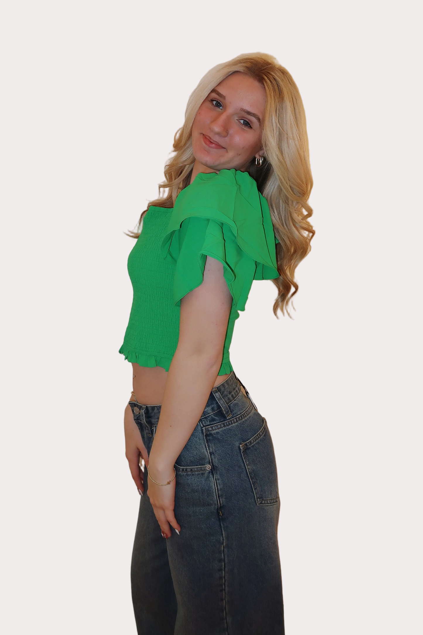 Smocked Ruffle Sleeve Top