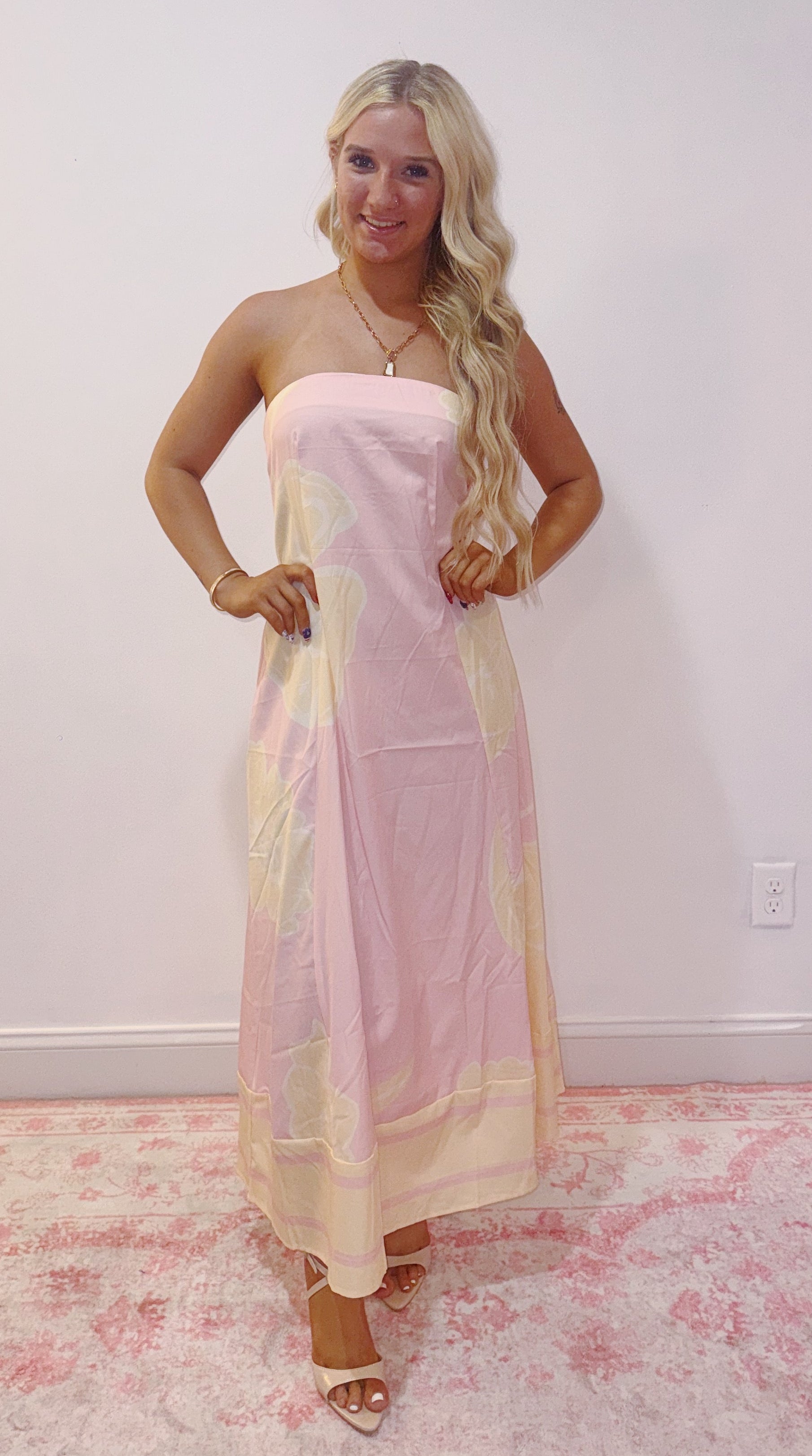 Strapless Off-Shoulder Printed Dress