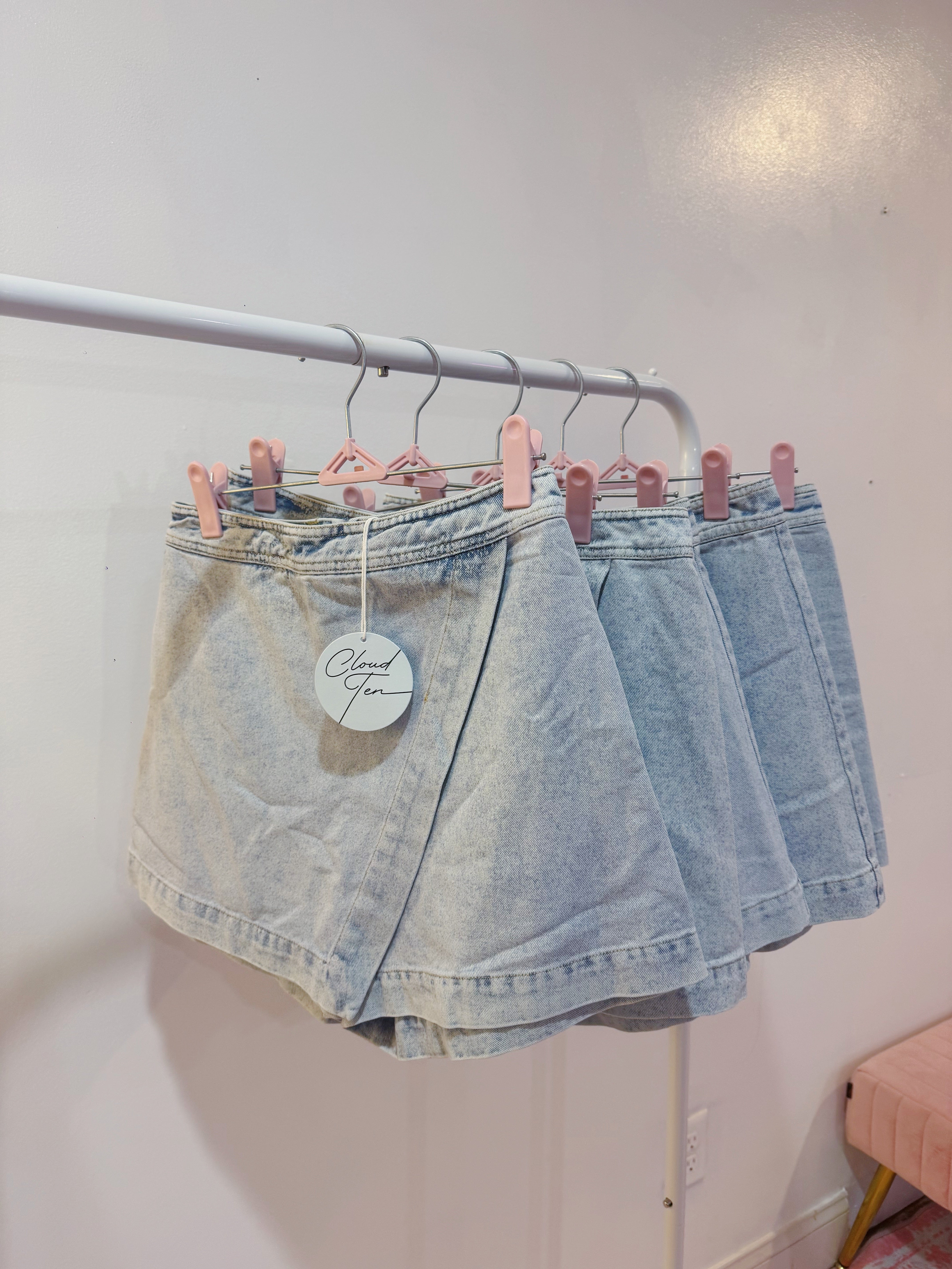 Zip Up Denim Wrap Skort