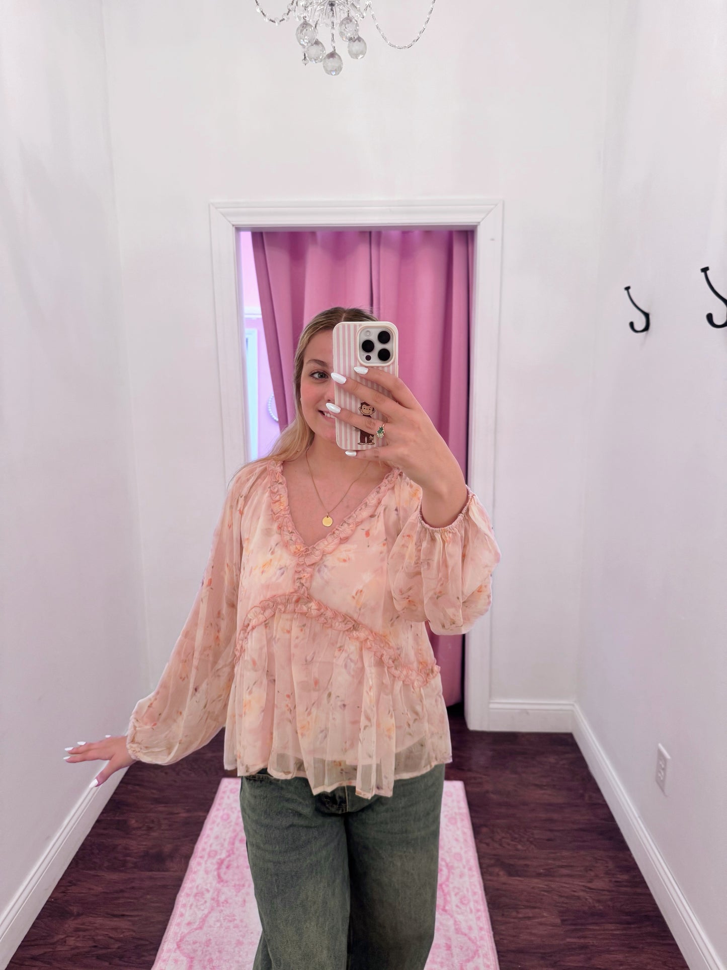 Floral Print V-Neck Long Sleeve Top