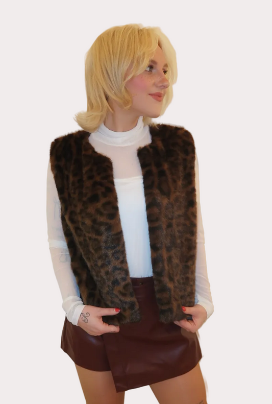 Leopard faux fur vest