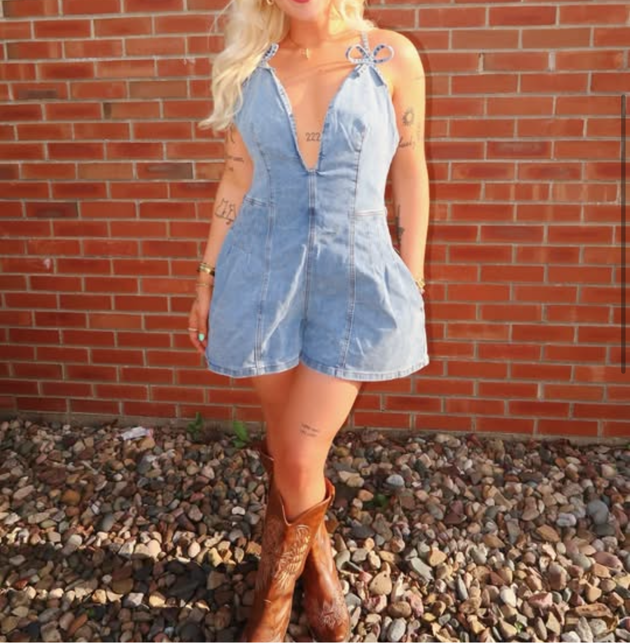 Sunset Stroll Denim Romper