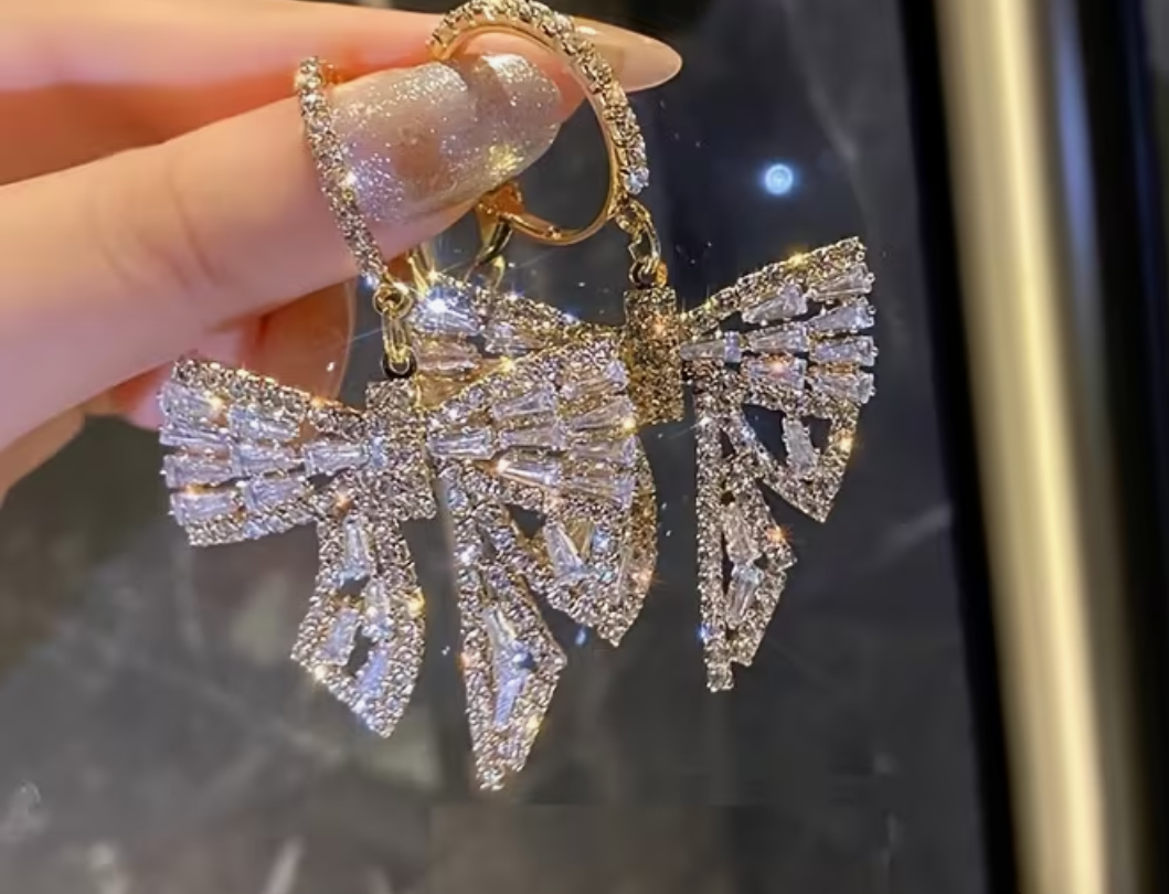 Diamond Bow Drop Earrings