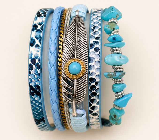 Turquoise Feather Stack Bracelet