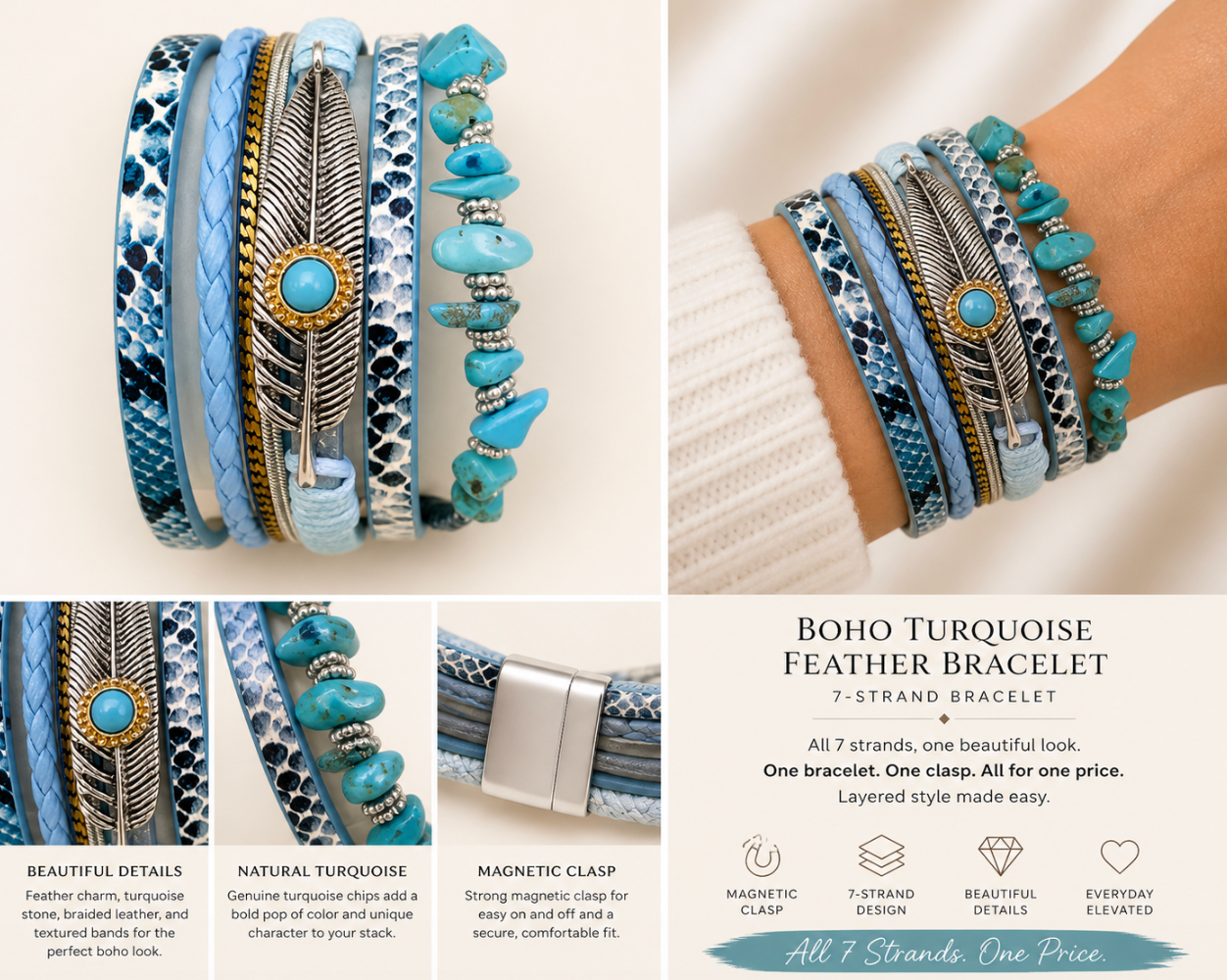 Turquoise Feather Stack Bracelet