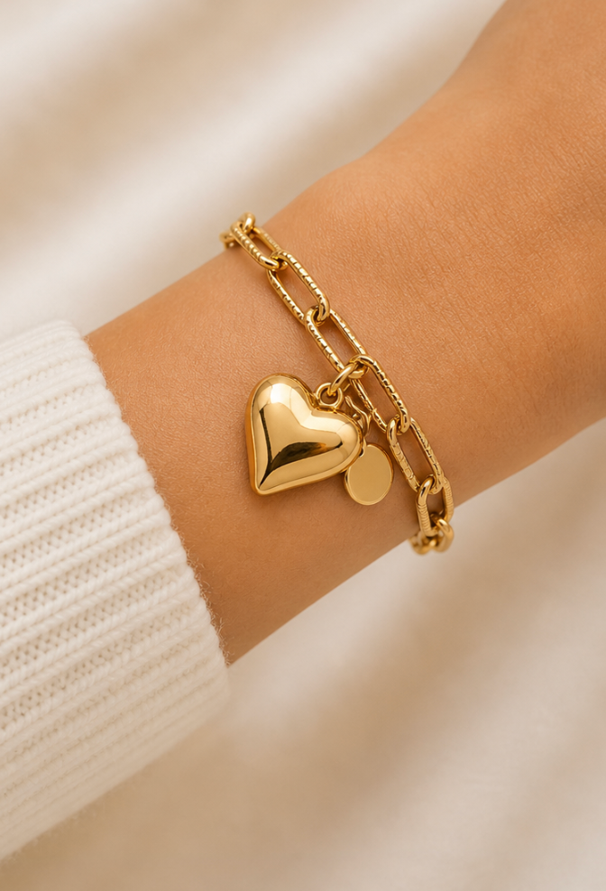 Golden Heart Charm Bracelet