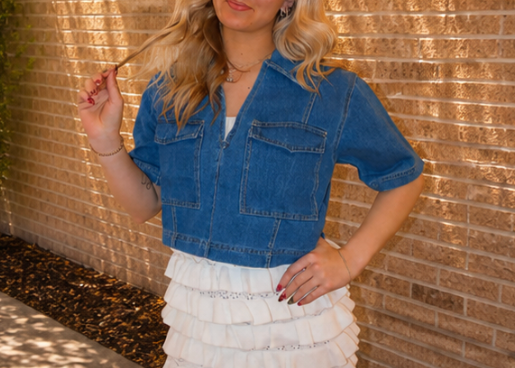 Denim V-Neck Cropped Top