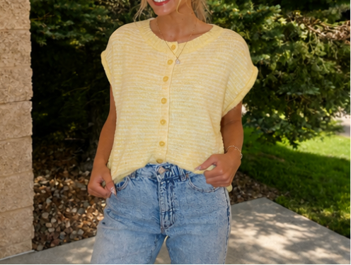 Pinstripe Knit Button-Up Top