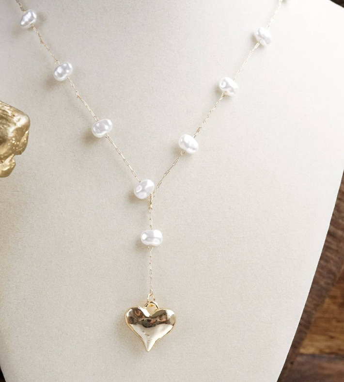 Pearl Heart Lariat Necklace