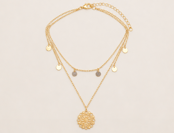 Golden Layered Medallion Necklace
