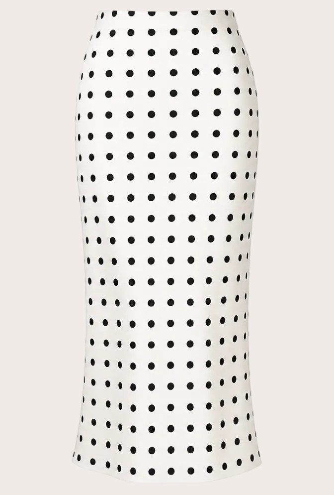 Polka Dot Satin Midi Skirt