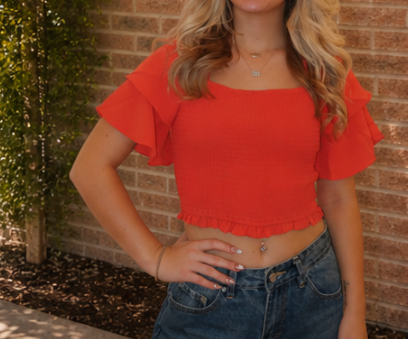 Smocked Ruffle Sleeve Top