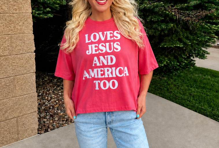 Loves Jesus & America Too Vinyl Graphic Tee