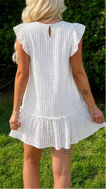 White Ruffle Lace Mini Dress