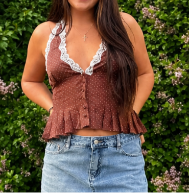Polka Dot Lace Halter Top