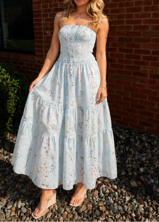 Strapless Smocked Floral Dress