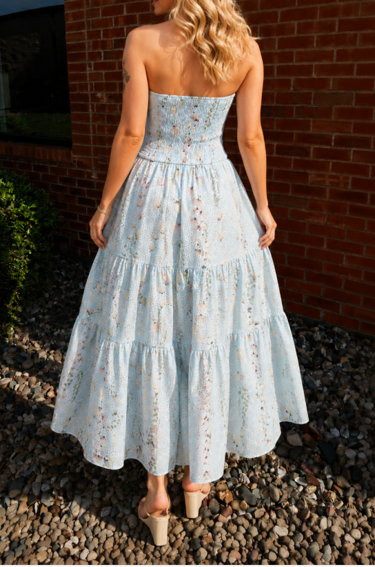 Strapless Smocked Floral Dress