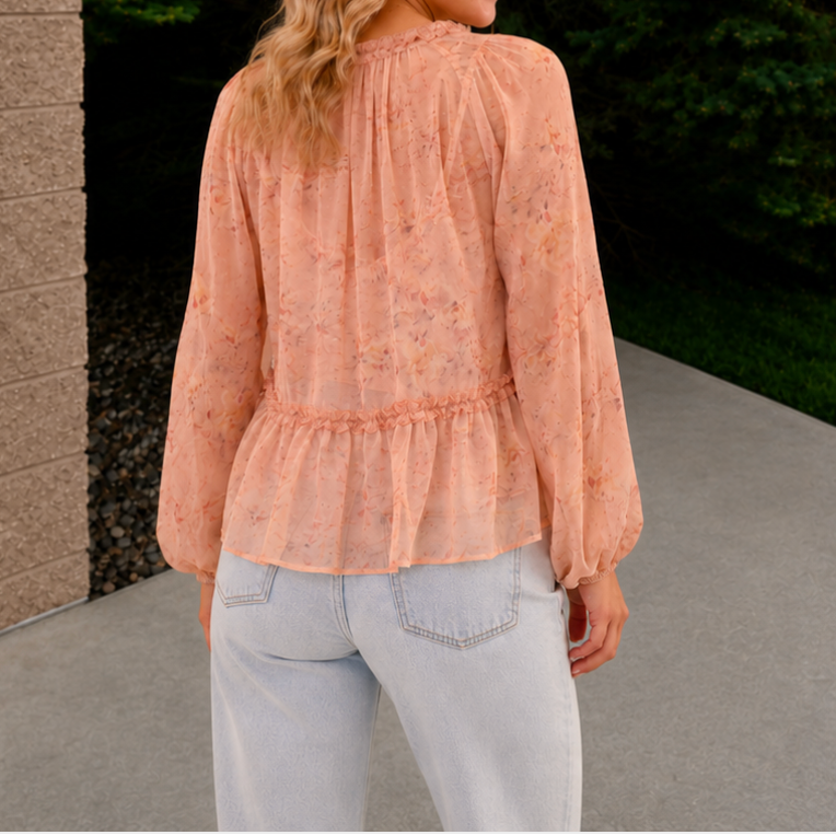 Floral Print V-Neck Long Sleeve Top