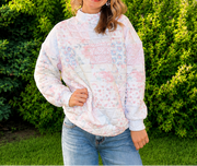 Floral textured mock neck sweater