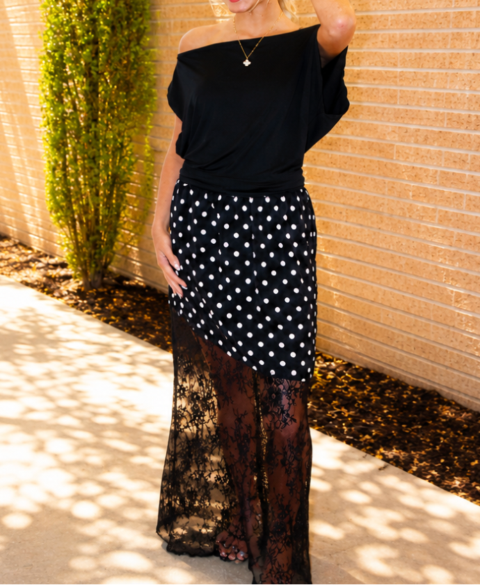 Polka Dot Lace Maxi Skirt
