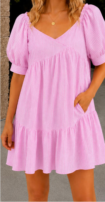 Pink Lemonade Balloon Sleeve Babydoll Dress