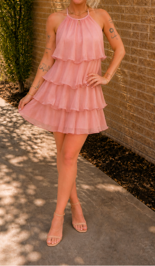 Blush Cascade Tiered Dress