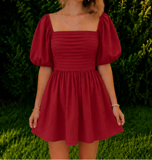 Crimson Hour Puff Sleeve Dress