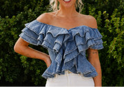 A Denim Ruffle Corset Top